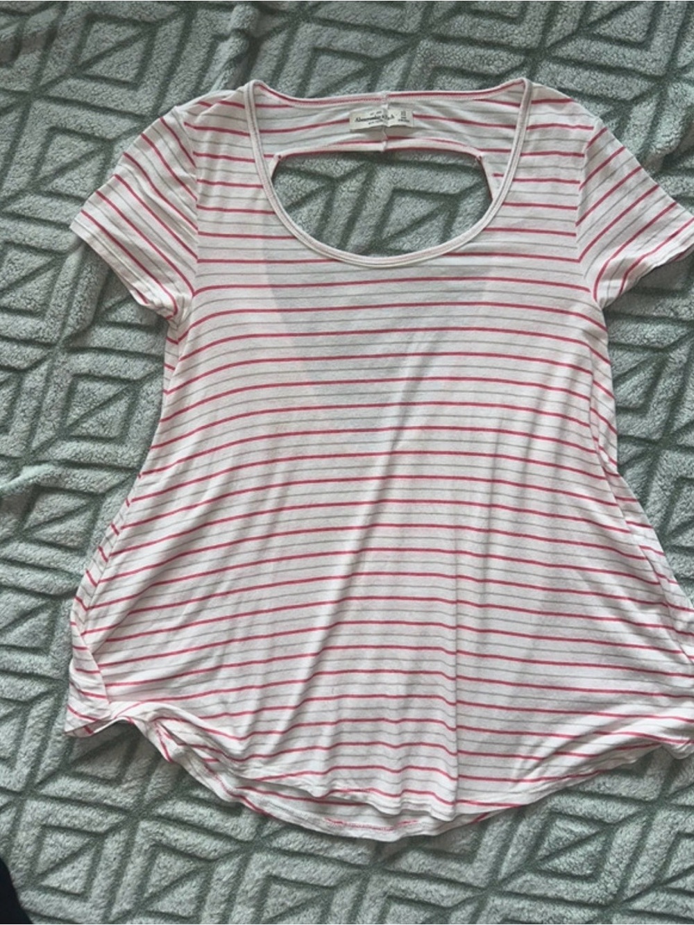 Abercrombie & Fitch White Tee with Pink Stripes
